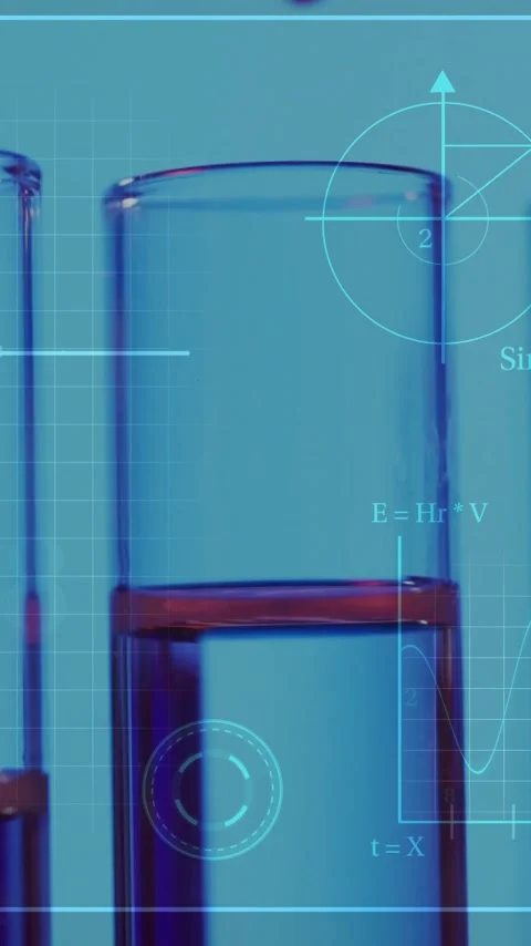 Animation of scientific data processing over test tubes in laboratory Stock Footage 323780653