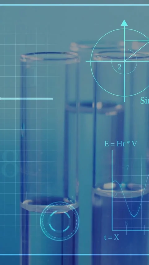 Animation of scientific data processing over test tubes in laboratory Stock Footage 323780664