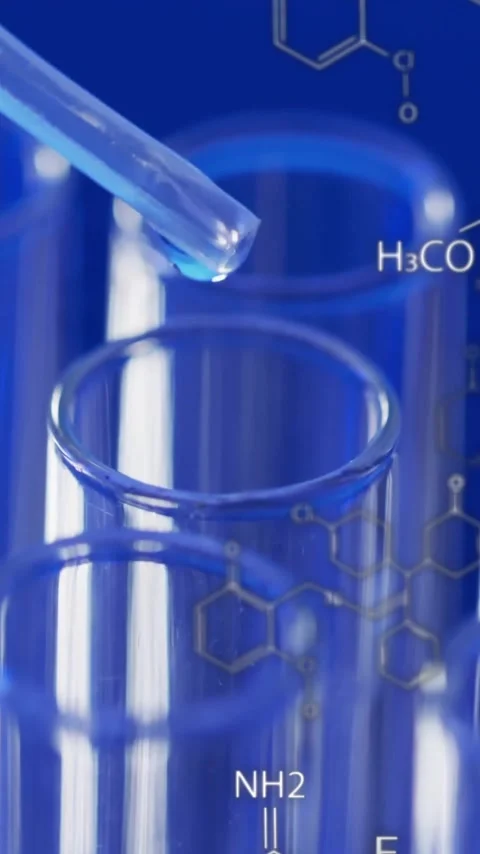 Animation of scientific data processing over test tubes in laboratory Stock Footage 323780665