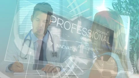 Animation of scientific data processing over caucasian male doctor Stock Footage 328600887