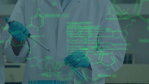 Animation of scientific data processing over male scientist with test tubes Stock Footage 330246012