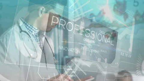 Animation of scientific data processing over caucasian male doctor using Stock Footage 330255261