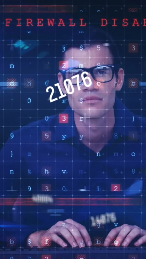 Animation of scientific data processing over caucasian man using computer Stock Footage 331643414