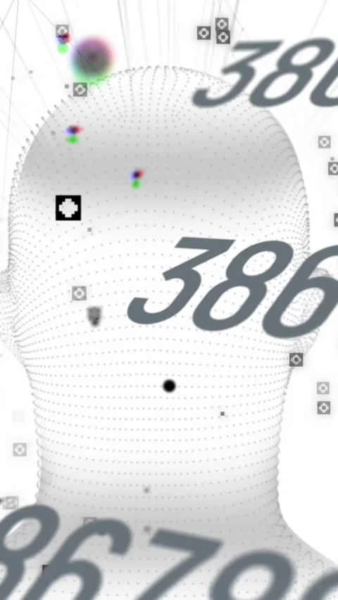 Animation of scientific data processing over spinning model of human head on Stock Footage 331650000