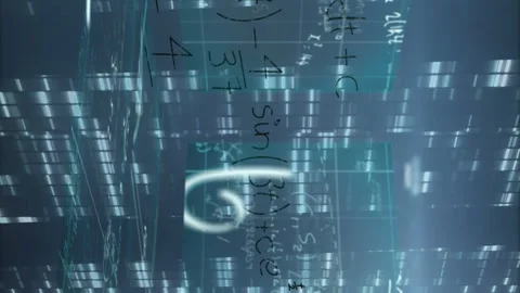 Animation of scientific formulae over computer servers with data Stock Footage 312847648