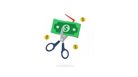 Animation of Scissors Cutting a Dollar Bill Representing Financial Loss Stock-Footage 340283101