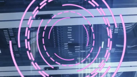 Animation of scope and data processing over computer servers Stock Footage 312422058