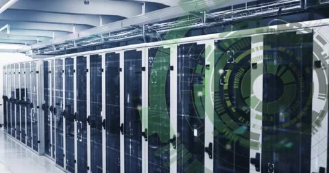 Animation of scope and data processing over computer servers Stock Footage 326761780