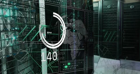 Animation of scope and data processing over computer servers Stock Footage 330172088
