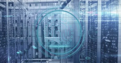 Animation of scope, binary coding data processing over computer servers Stock Footage 327360641