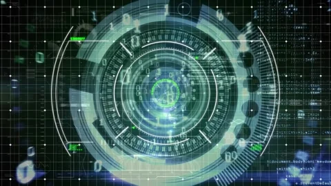 Animation of scope with binary coding data processing Stock Footage 328096893