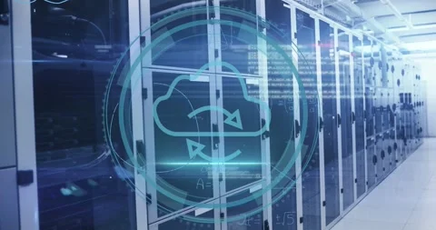 Animation of scope with cloud and data processing over computer servers Stock Footage 325965801