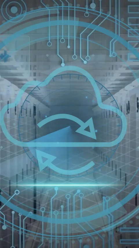 Animation of scope with cloud icon and data processing over computer servers Stock Footage 323341395