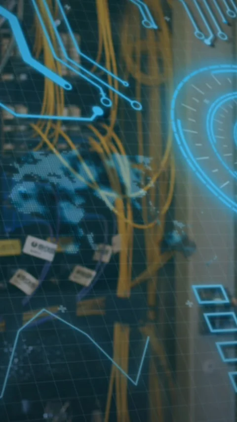Animation of scope, data processing with computer circuit board over it engineer Stock Footage 321991402