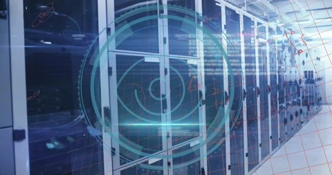 Animation of scope with eye and data processing over computer servers Stock Footage 330413173