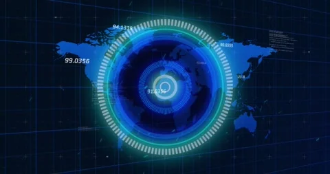Animation of scope, numbers, world map and data processing Stock Footage 329971181