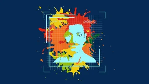 Animation of with scope over digital animation of rotating on blue background Stock Footage 327585961