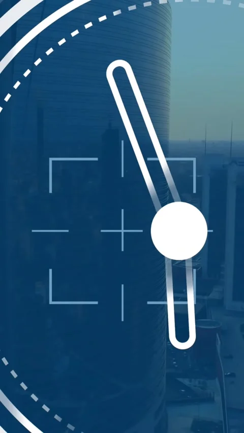 Animation of scope over ticking clock icon against aerial view of cityscape Stock Footage 344723140