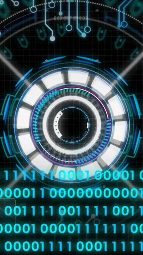Animation of scope scanning and binary coding data processing over computer Stock Footage 320165072