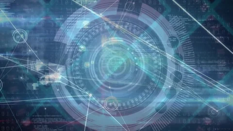 Animation of scope scanning and binary coding over man wearing vr headset Stock Footage 328466082