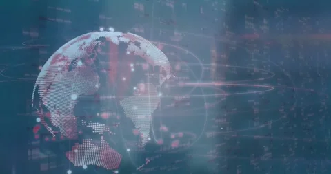 Animation of scope scanning and binary coding over man wearing vr headset Stock Footage 330296763