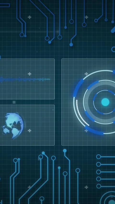 Animation of scope scanning and computer circuit board with data processing Stock Footage 321625766