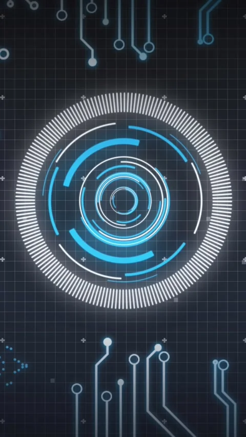 Animation of scope scanning and computer circuit board with data processing Stock Footage 343828706