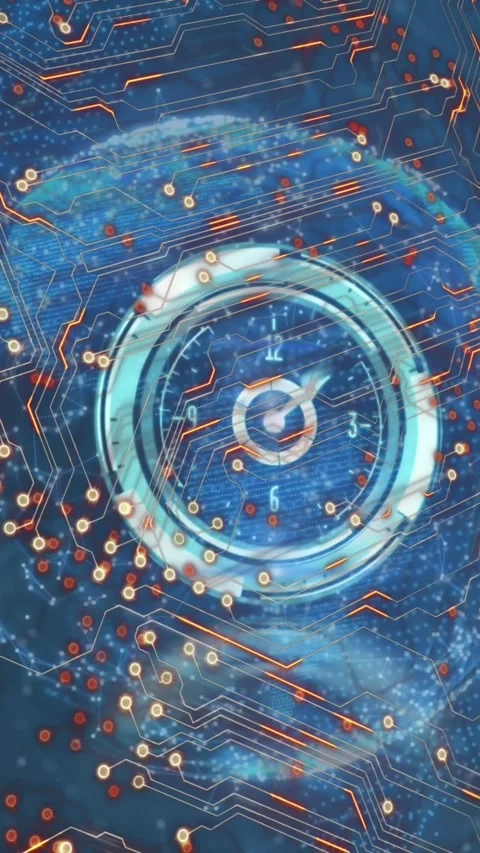 Animation of scope scanning and computer circuit board with globe Stock Footage 343866993