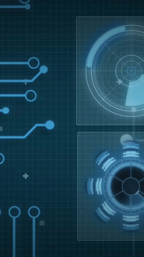 Animation of scope scanning and computer circuit board with data processing Stock Footage 343902392