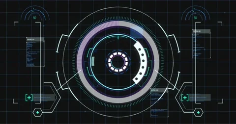 Animation of scope scanning and data processing aver grid on black background 動画素材 147063577