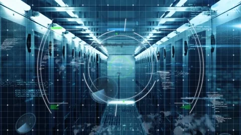 Animation of scope scanning and data processing over computer servers Stock Footage 236593761