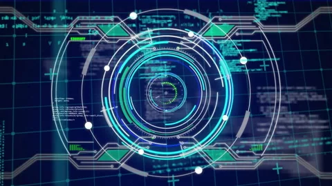 Animation of scope scanning and data processing over dark background Stock Footage 263902133