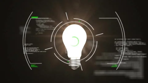 Animation of scope scanning and data processing over lightbulb Stock Footage 265559020