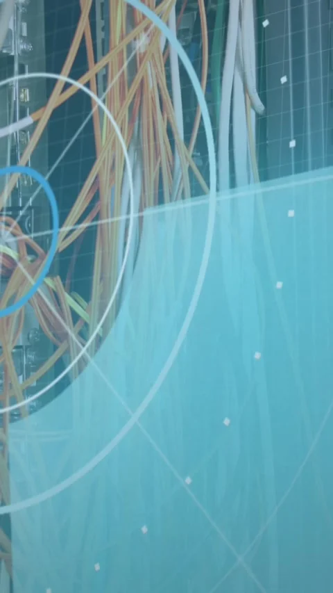 Animation of scope scanning and data processing over cables in computer server Stock Footage 319458235