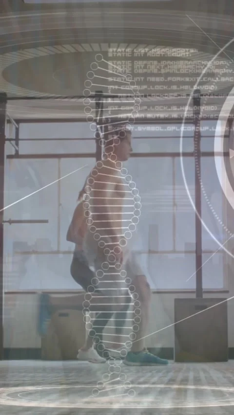 Animation of scope scanning and data processing over pedestrians walking in fast Stock Footage 320228964