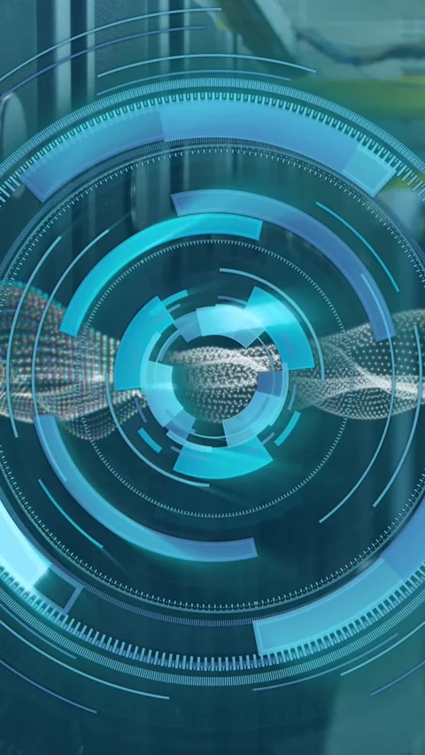 Animation of scope scanning and data processing over server room Stockbeeldmateriaal 324022697