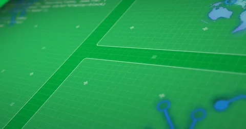 Animation of scope scanning and data processing with world map on screens on Stock Footage 325420428
