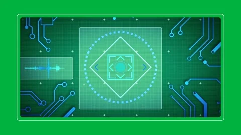 Animation of scope scanning and data processing with circuit board elements on Stock Footage 325484658