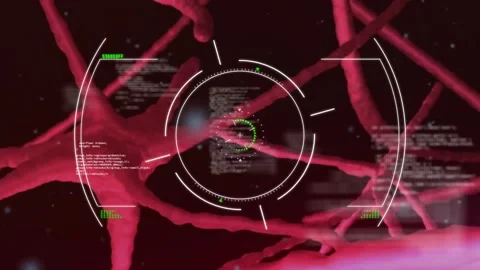 Animation of scope scanning and data processing over neurons on black background Видео 326039007