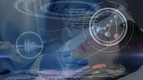 Animation of scope scanning and data processing over pedestrians walking in fast Stock Footage 326882922