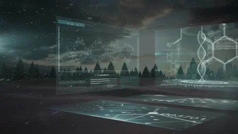 Animation of scope scanning and data processing over man running by seaside Stock Footage 327583494