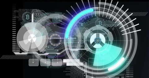 Animation of scope scanning and data processing over diverse group of Stock-Footage 327709877