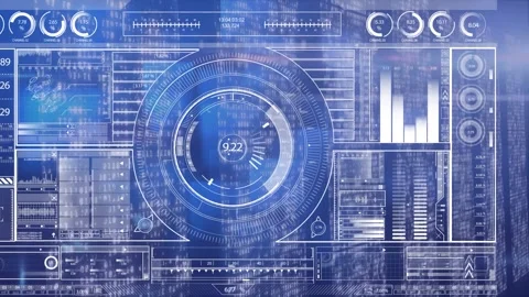 Animation of scope scanning and data processing on blue background Stock-Footage 328087020