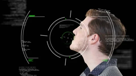 Animation of scope scanning and data processing over man exercising in gym 動画素材 328822517