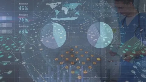 Animation of scope scanning and data processing over world map Stock Footage 329030652
