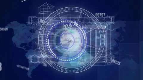 Animation of scope scanning and data processing over world map Stock Footage 329123759
