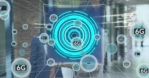 Animation of scope scanning and data processing over globe and network of Stock Footage 329124862
