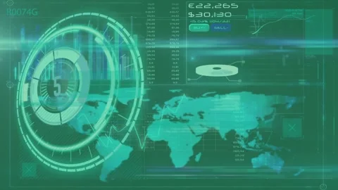 Animation of scope scanning and data processing over world map Stock Footage 329166307