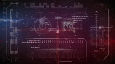 Animation of scope scanning and data processing over world map Stock Footage 329707556