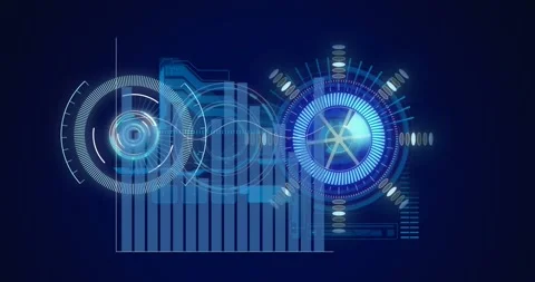 Animation of scope scanning and data processing on circular safe processing on Stock Footage 329708986